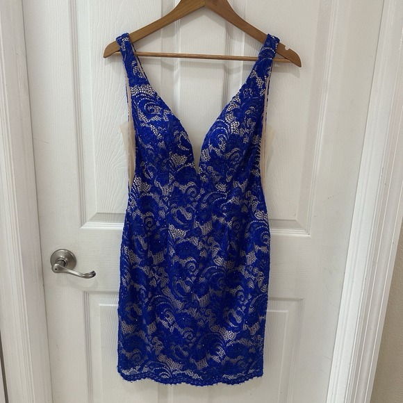 Dave & Johnny Royal Blue Beaded Dress 5/6 Sleeveless Party Cocktail Christmas - Picture 2 of 11